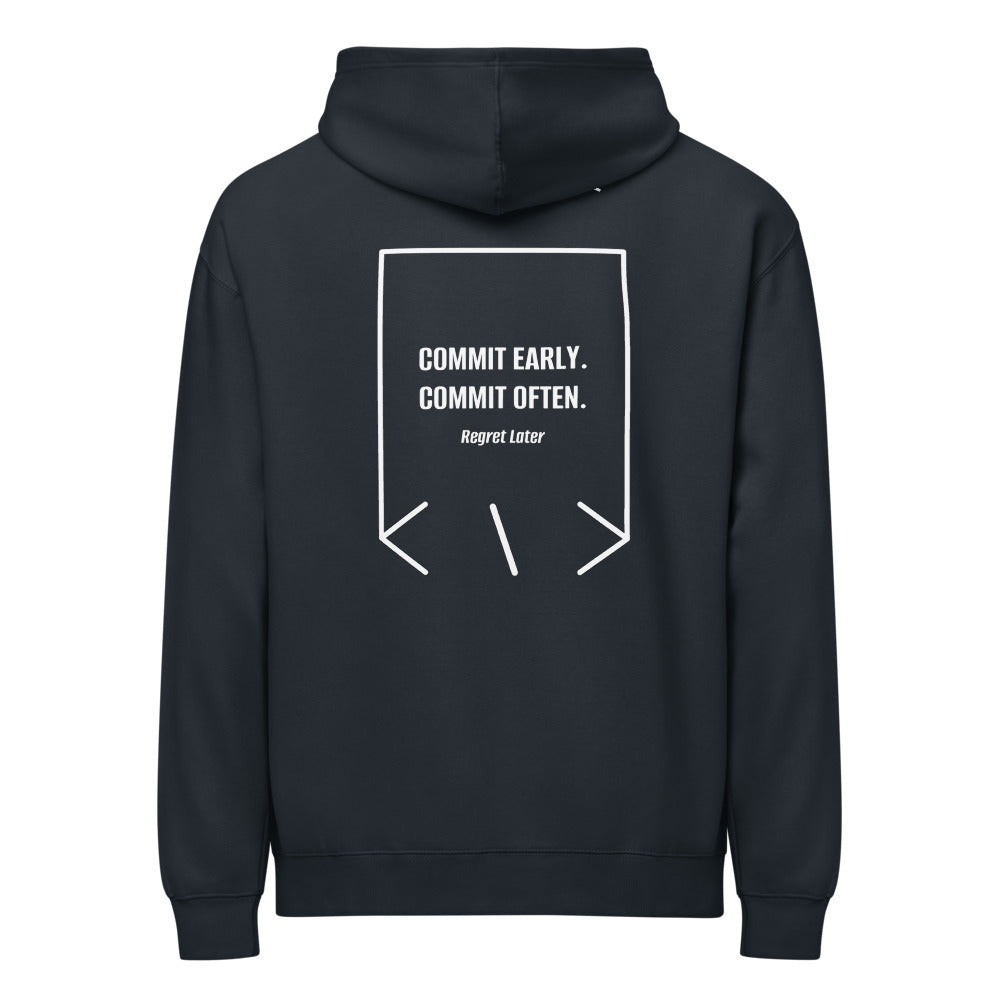 Commit Early. Commit Often. — secondary back mockup
