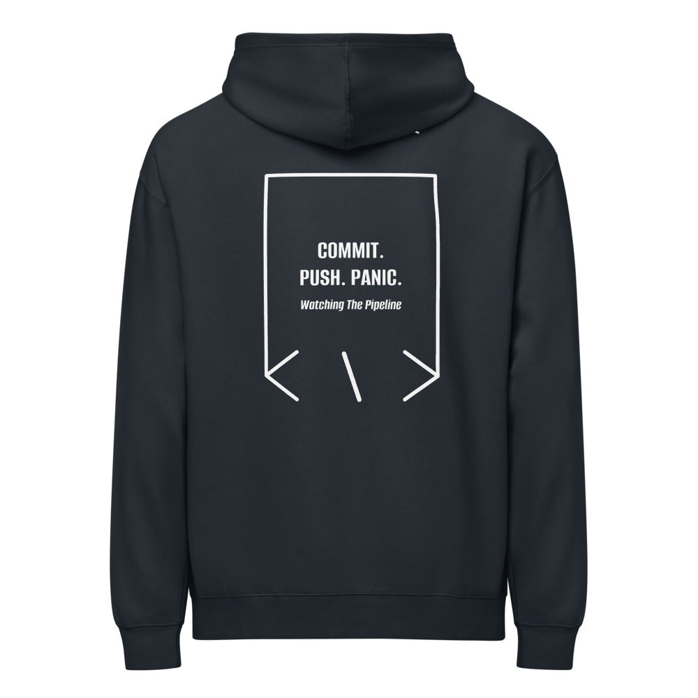 Commit. Push. Panic. — Navy Blazer White back mockup