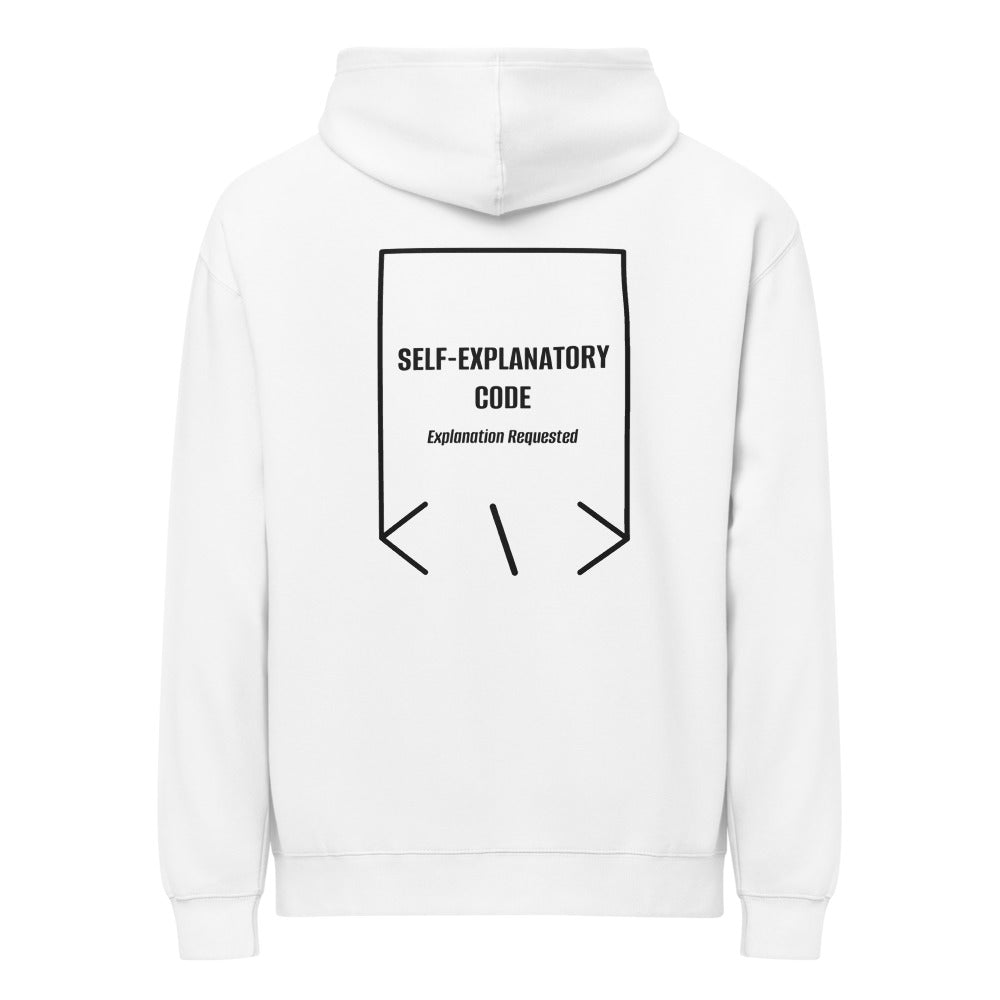 Self-Explanatory Code — secondary back mockup