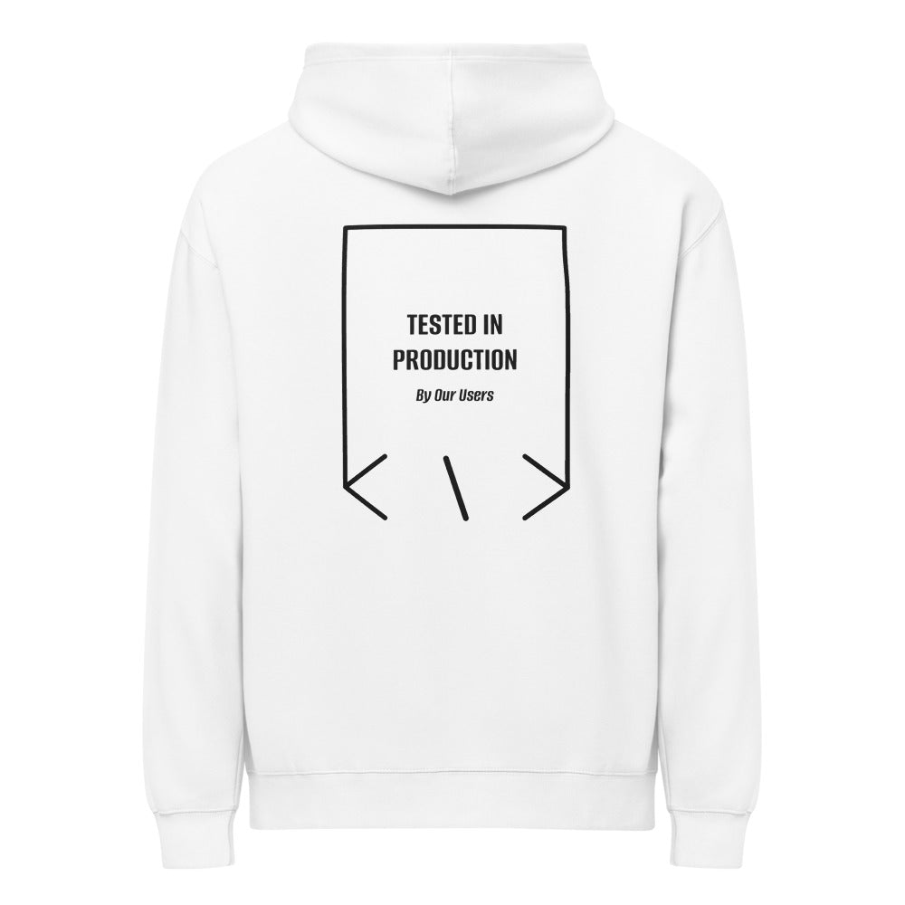 Tested In Production — White Black back mockup
