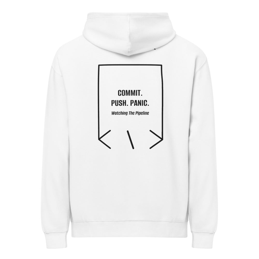 Commit. Push. Panic. — White Black back mockup