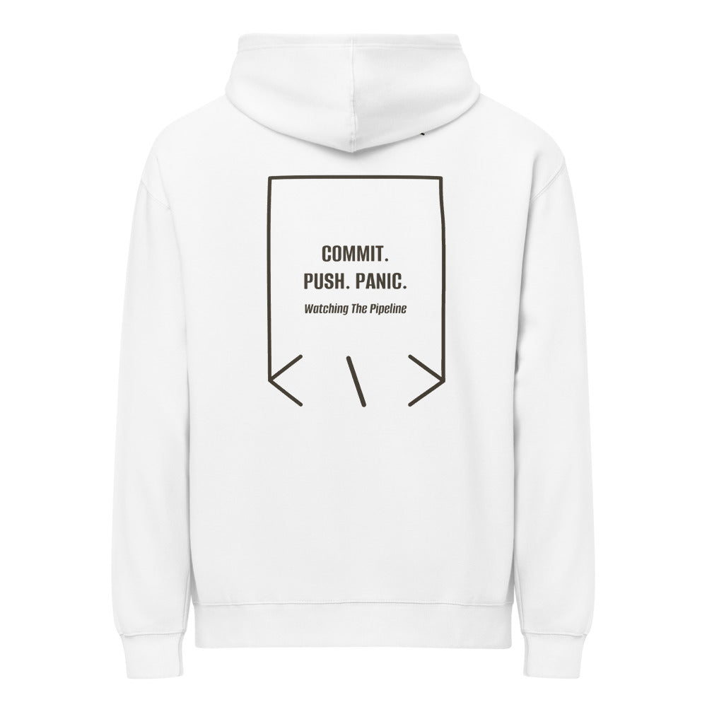 Commit. Push. Panic. — White Vintage Black back mockup