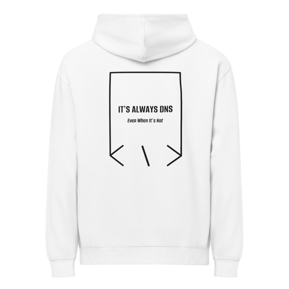 It's Always DNS — White Black back mockup