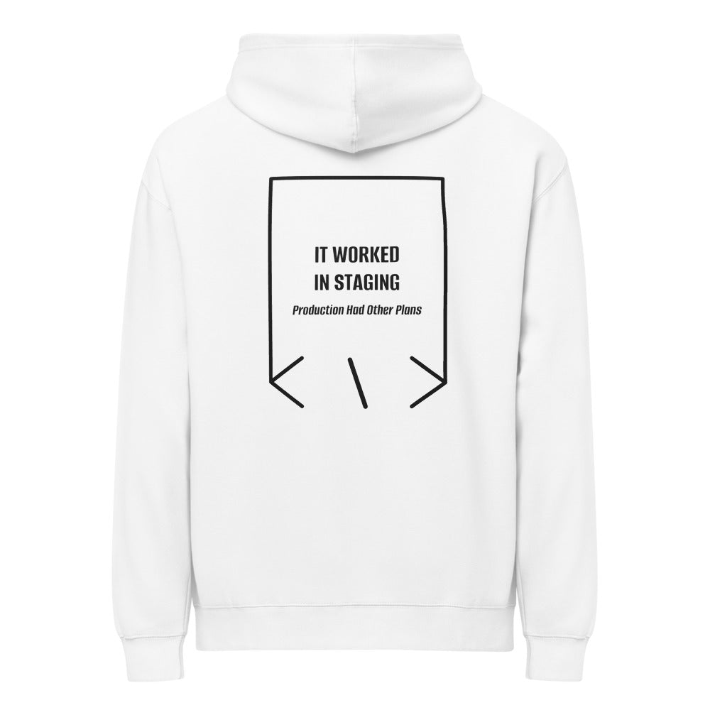 It Worked In Staging — White Black back mockup