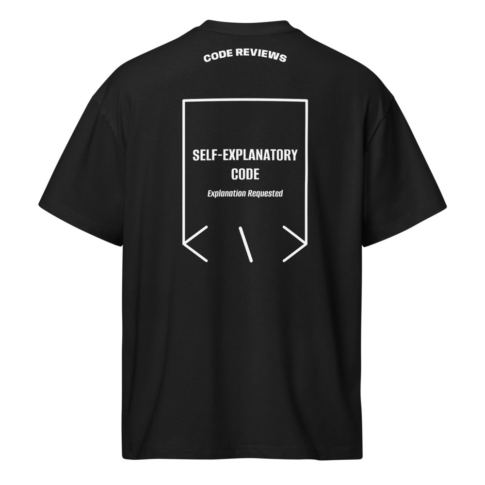 Self-Explanatory Code — Black White back mockup