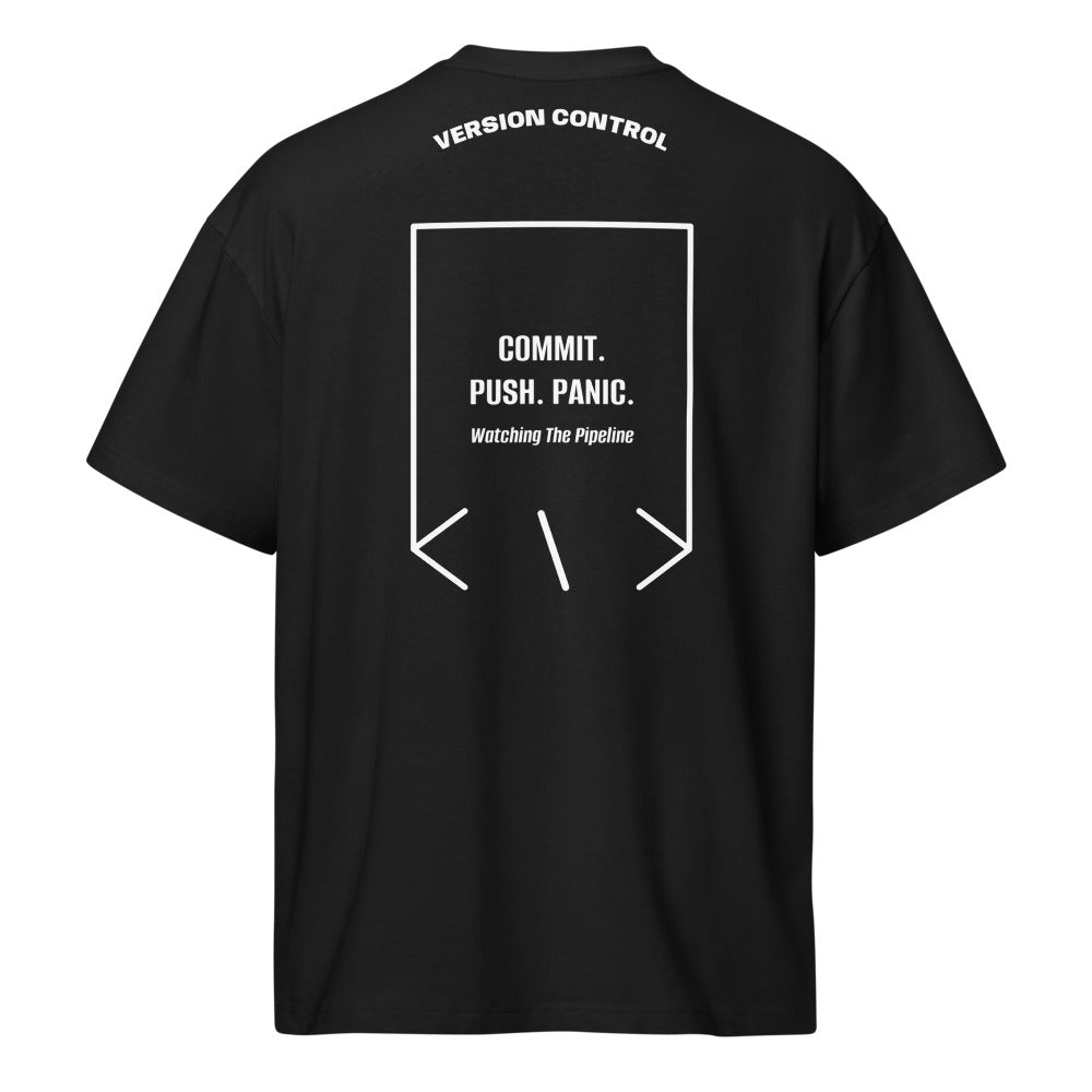 Commit. Push. Panic. — Black White back mockup