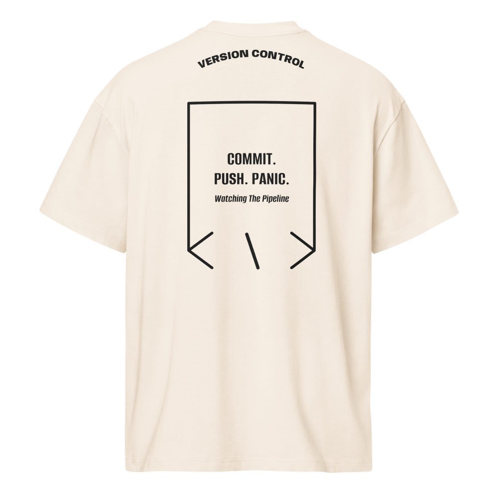 Commit. Push. Panic. — Vintage White Black back mockup