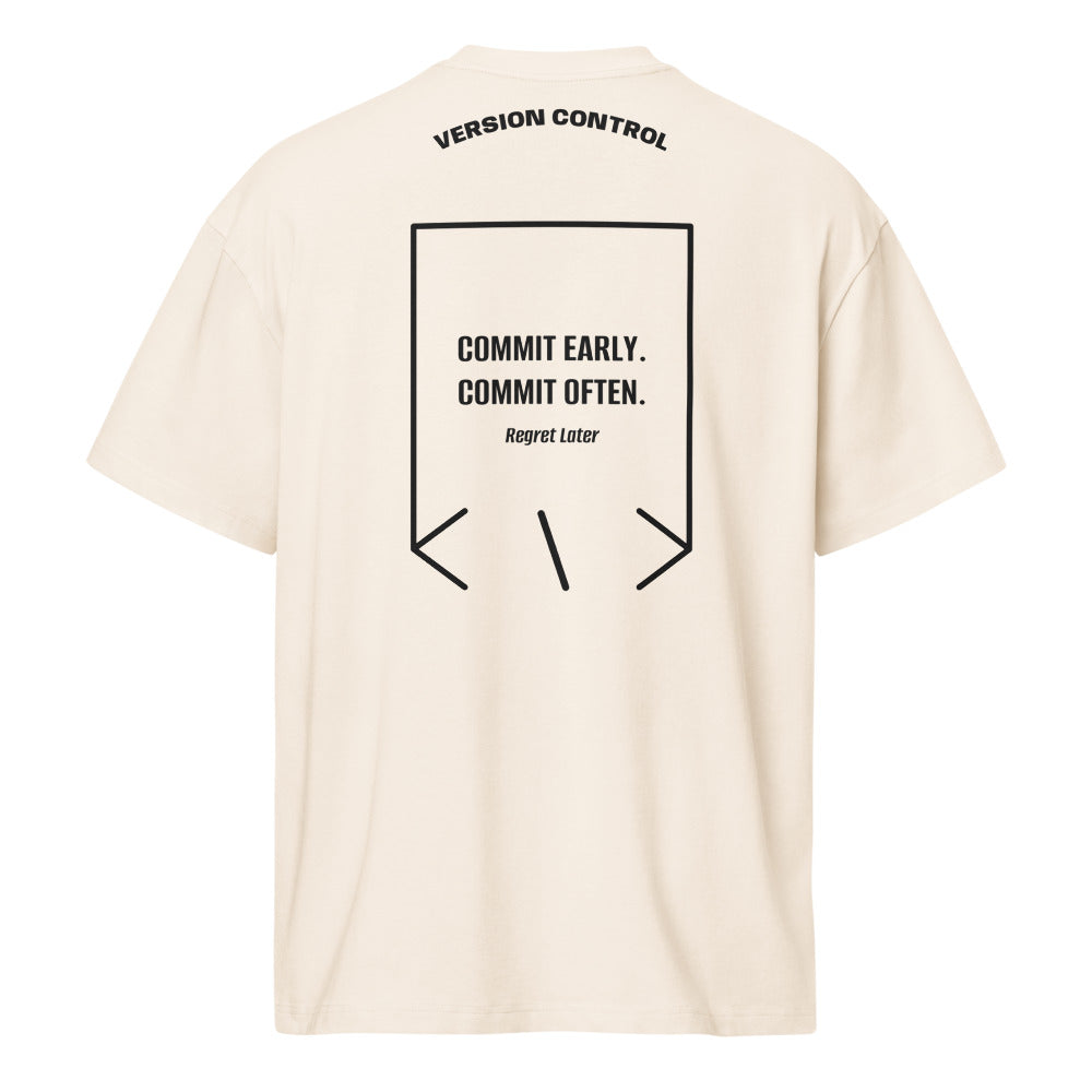 Commit Early. Commit Often. — Vintage White Black back mockup