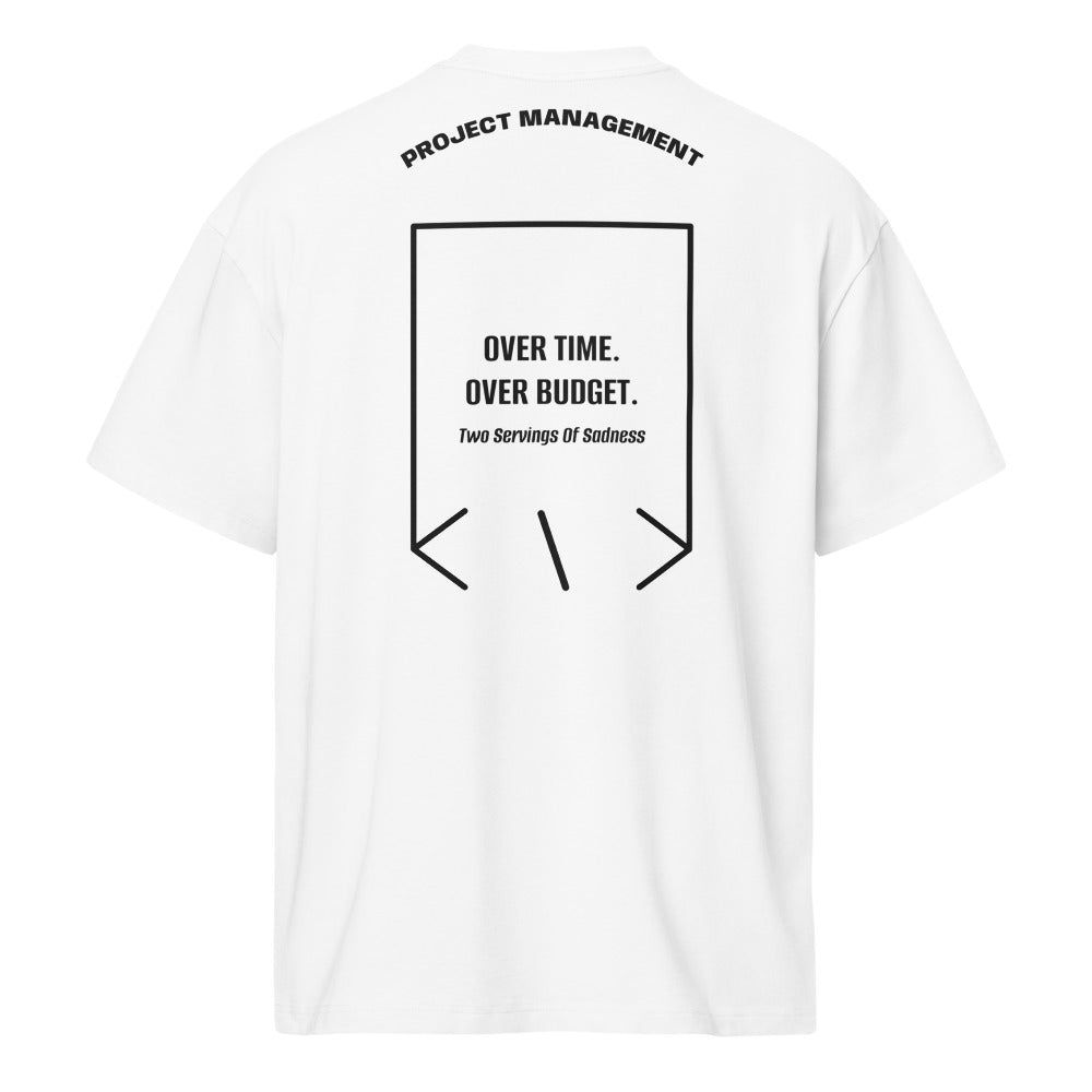 Over Time. Over Budget. — White Black back mockup