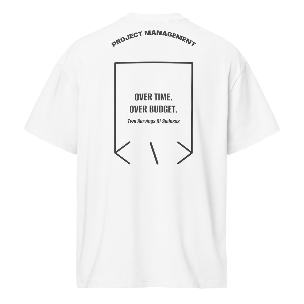 Over Time. Over Budget. — White Vintage Black back mockup