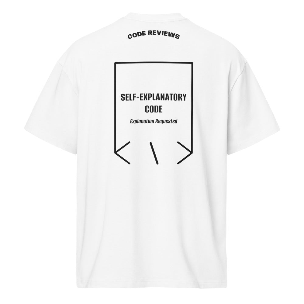 Self-Explanatory Code — White Black back mockup