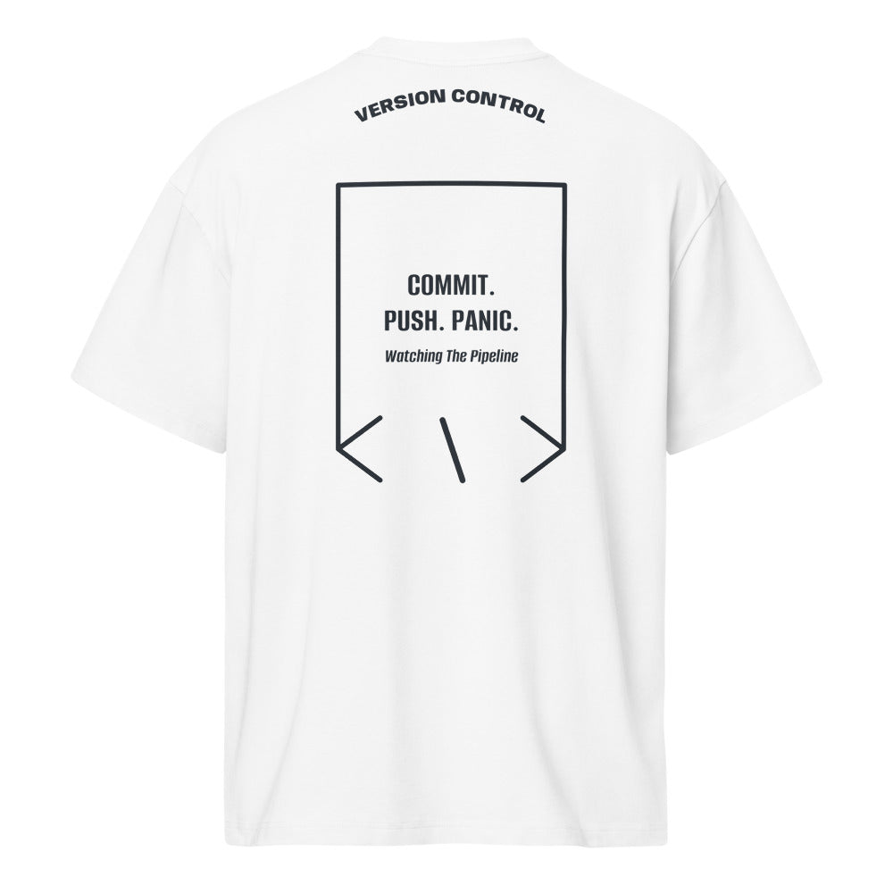 Commit. Push. Panic. — White Navy Blazer back mockup