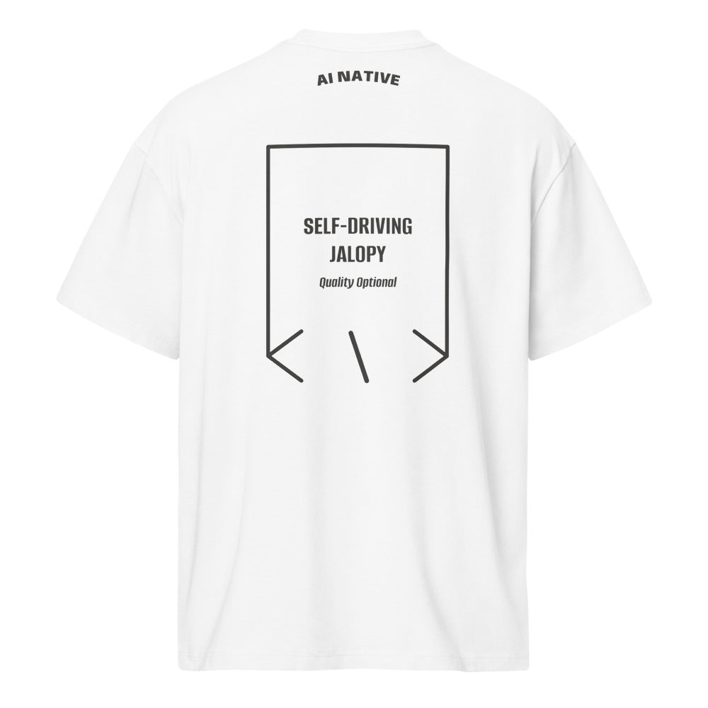 Self-Driving Jalopy — White Vintage Black back mockup