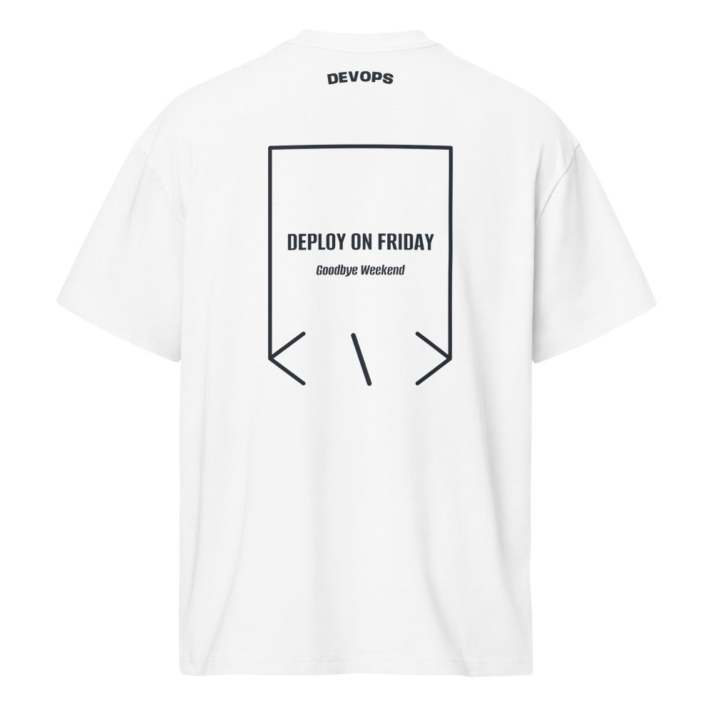 Deploy On Friday — White Navy Blazer back mockup