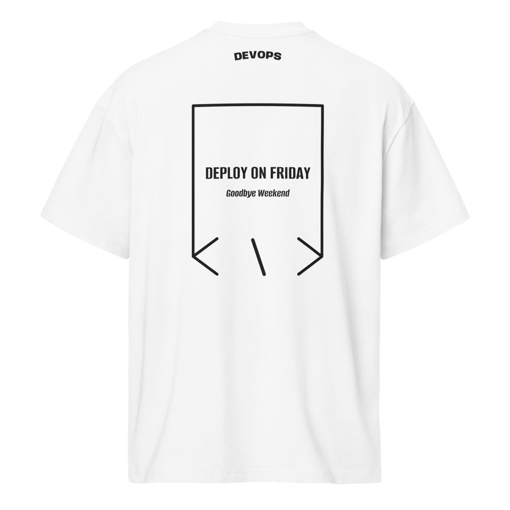 Deploy On Friday — White Black back mockup