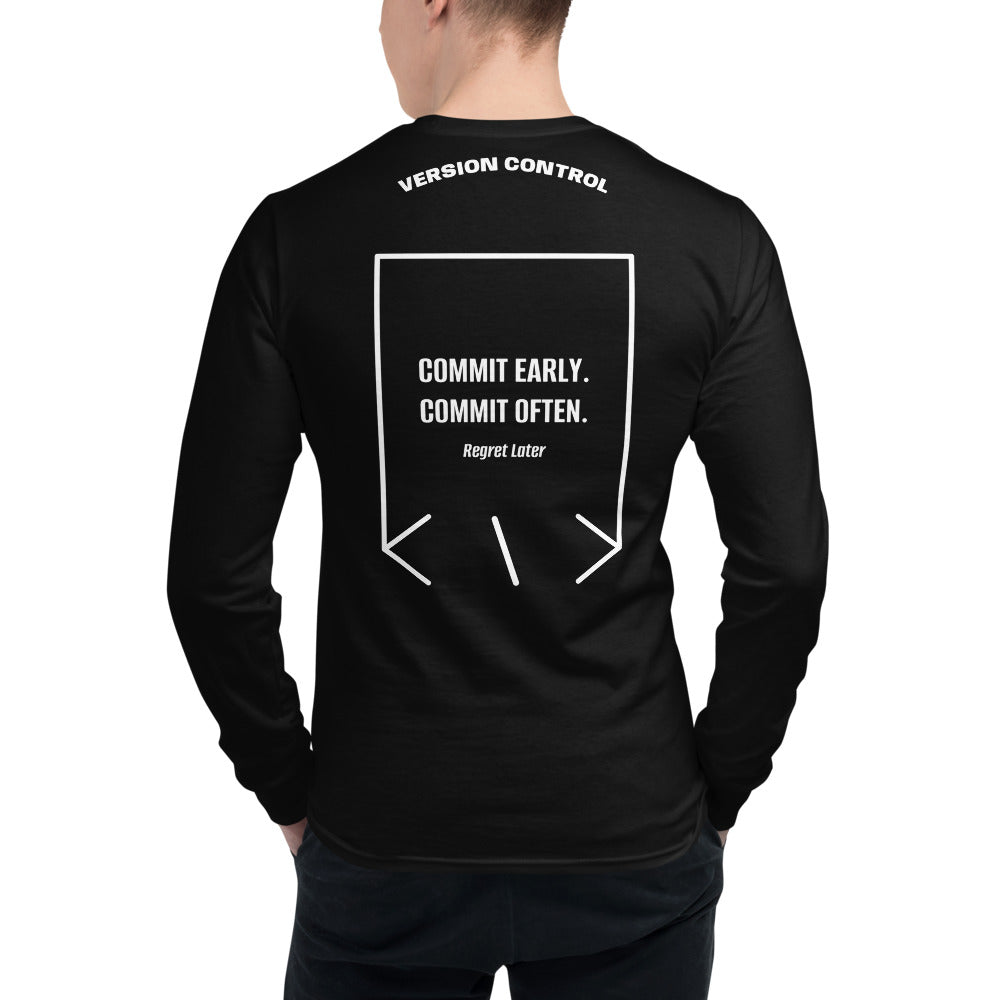 Commit Early. Commit Often. — Black White back mockup