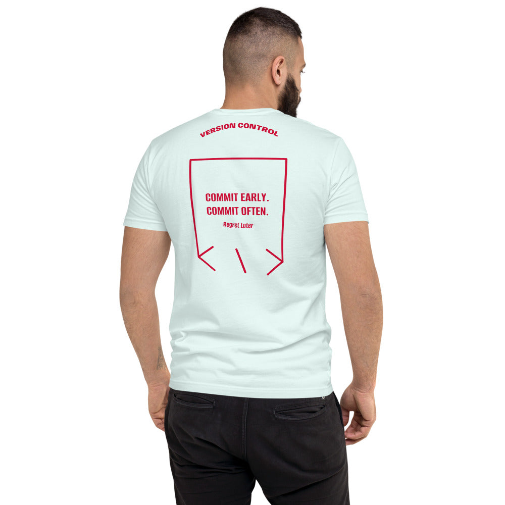 Commit Early. Commit Often. — Light Blue Red back mockup