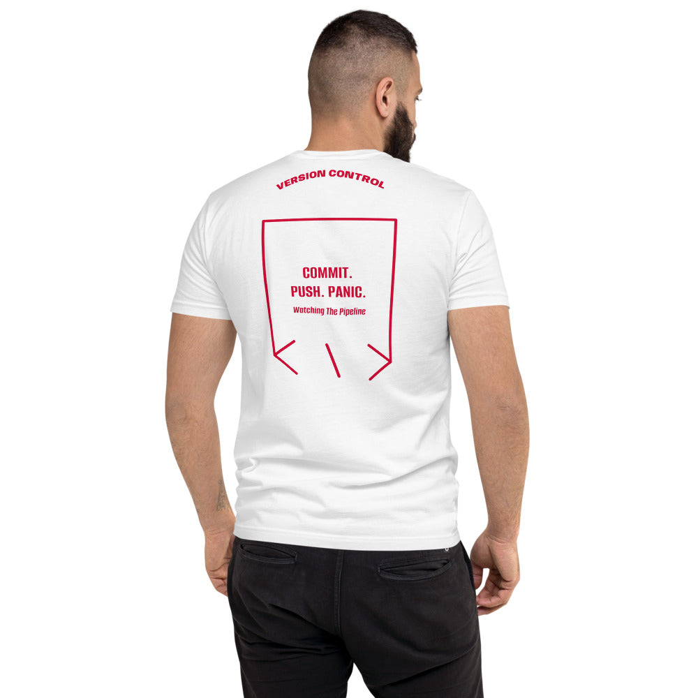 Commit. Push. Panic. — White Red back mockup