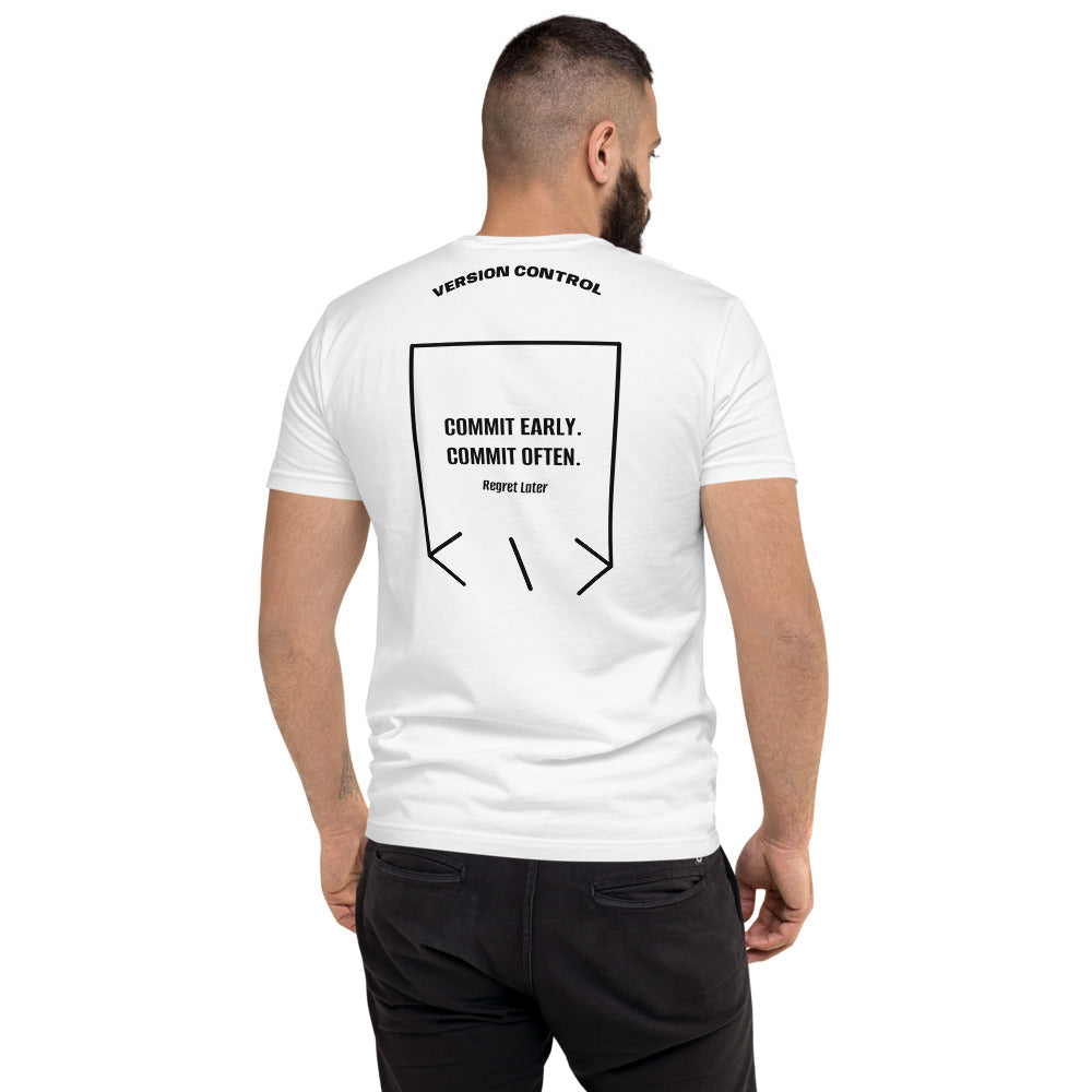 Commit Early. Commit Often. — White Black back mockup