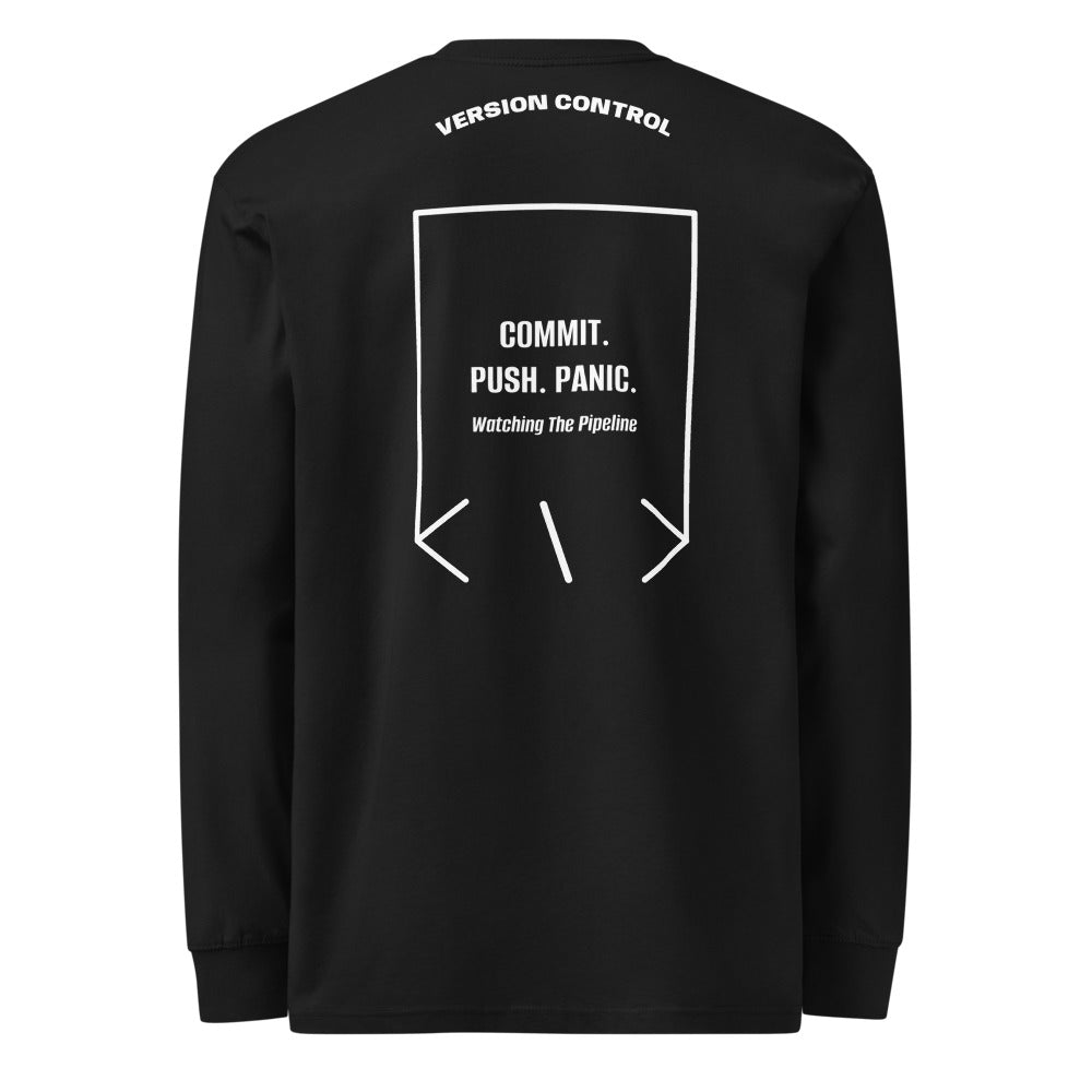 Commit. Push. Panic. — Black White back mockup
