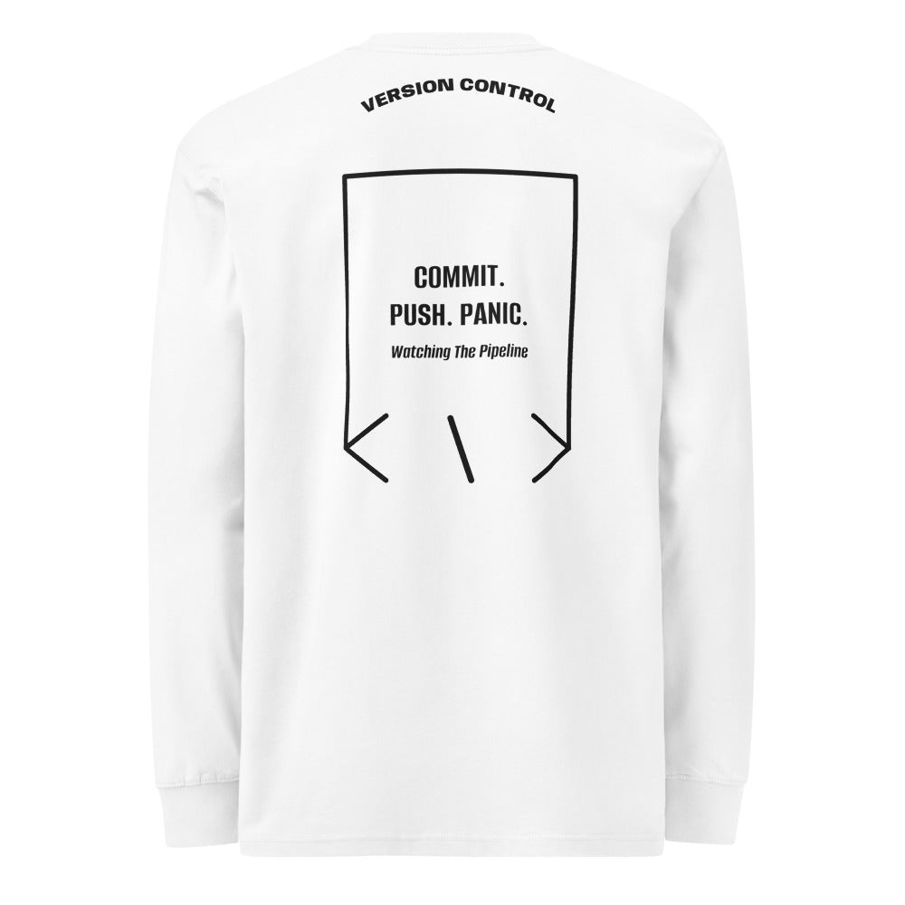 Commit. Push. Panic. — White Black back mockup