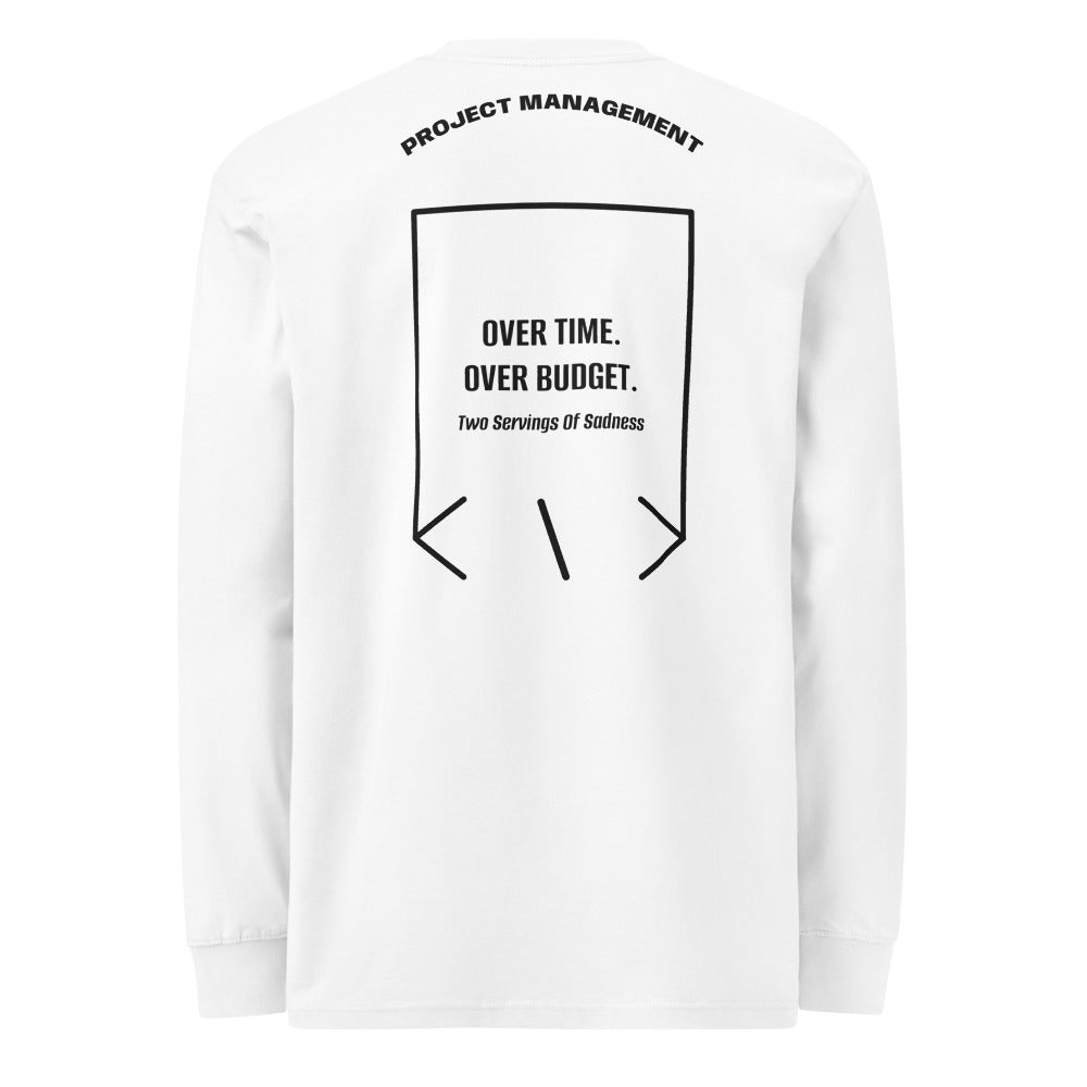 Over Time. Over Budget. — White Black back mockup