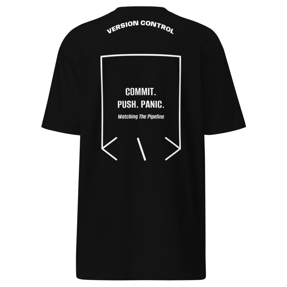 Commit. Push. Panic. — Black White back mockup