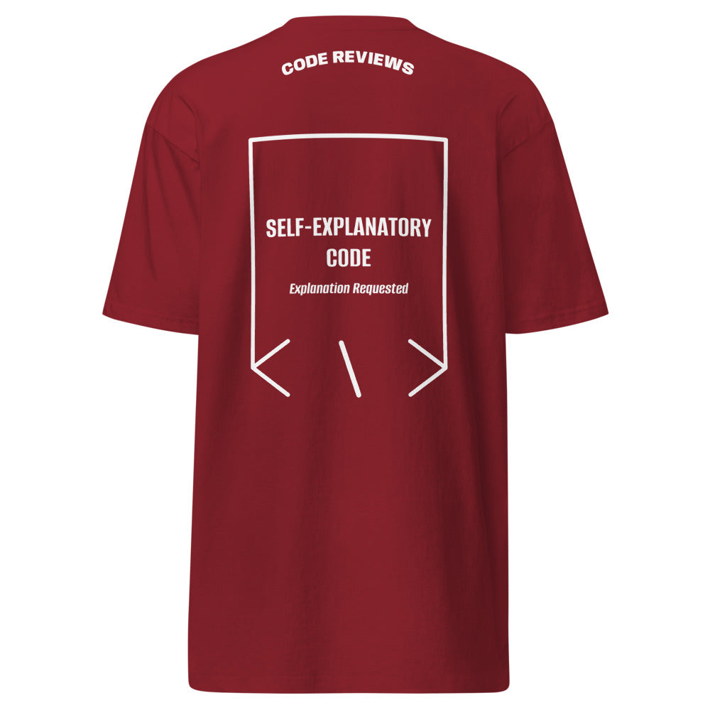 Self-Explanatory Code — Brick Red White back mockup