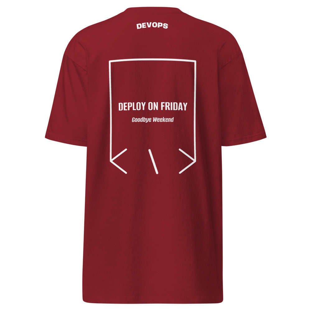 Deploy On Friday — Brick Red White back mockup