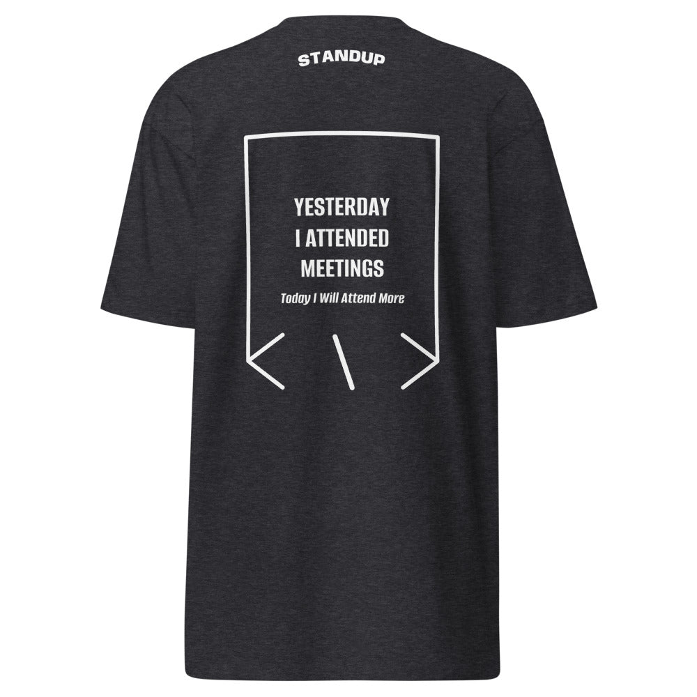 Yesterday I Attended Meetings — Charcoal Heather White back mockup