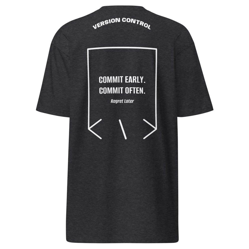 Commit Early. Commit Often. — Charcoal Heather White back mockup
