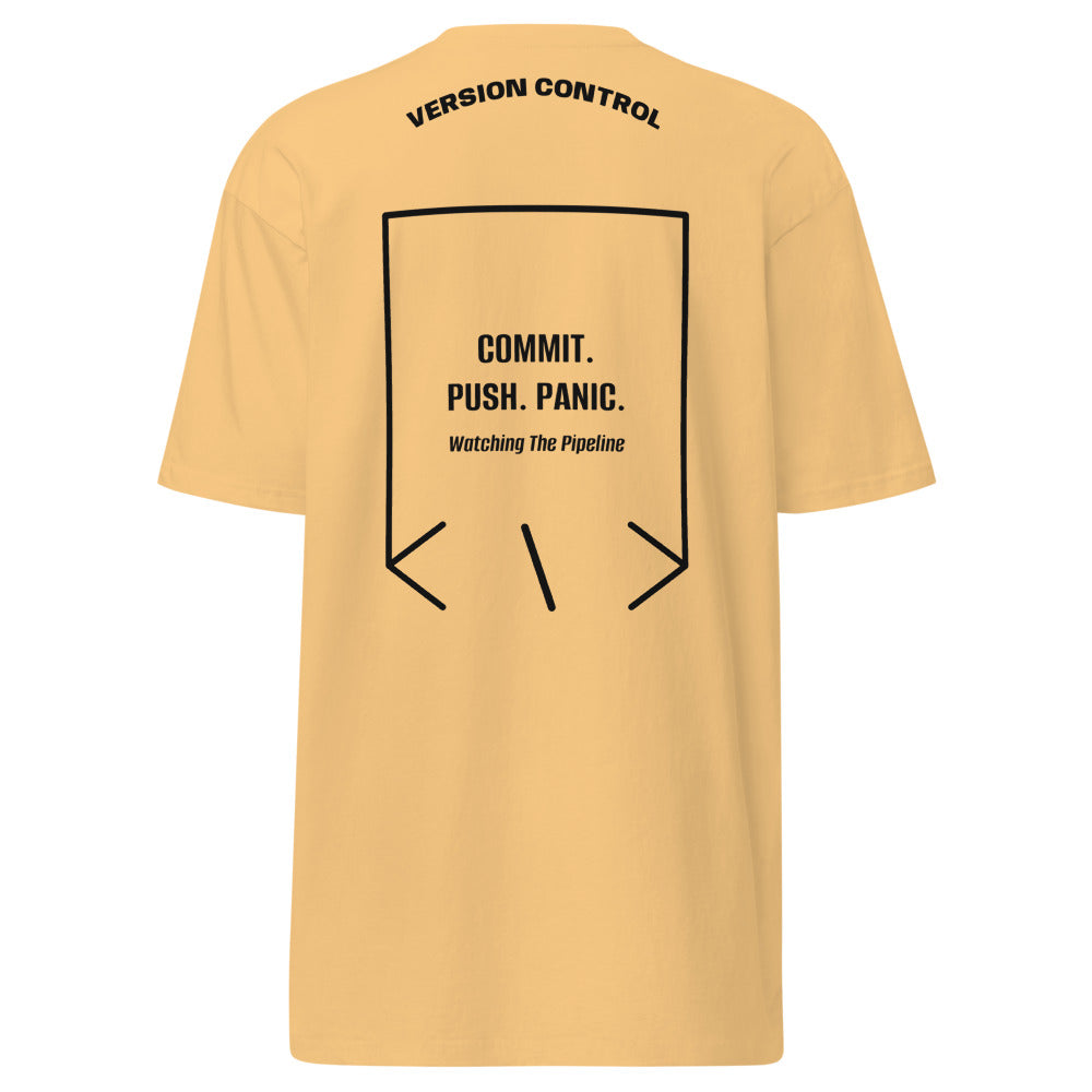 Commit. Push. Panic. — Vintage Gold Black back mockup