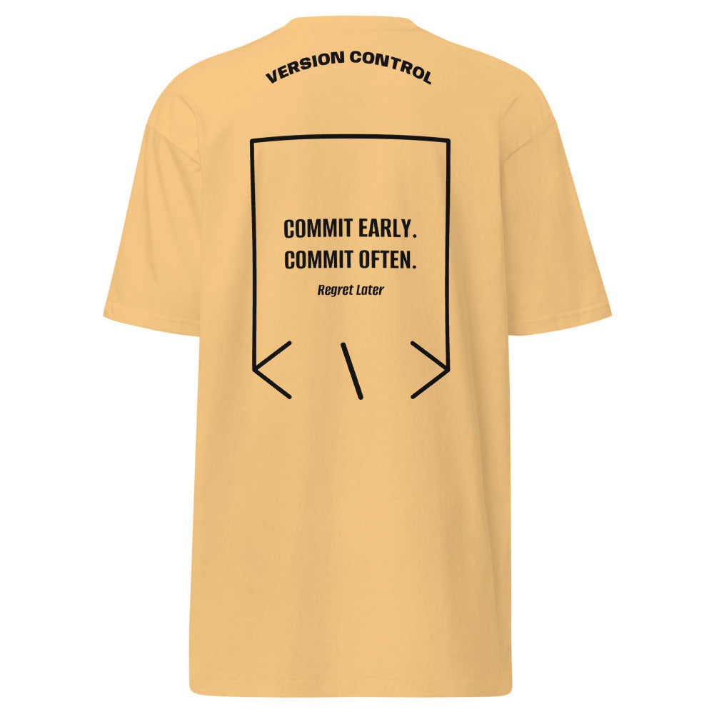 Commit Early. Commit Often. — Vintage Gold Black back mockup