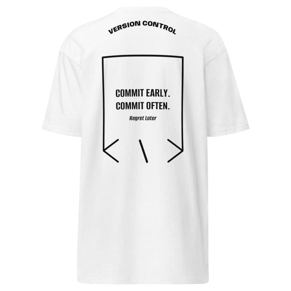 Commit Early. Commit Often. — White Black back mockup