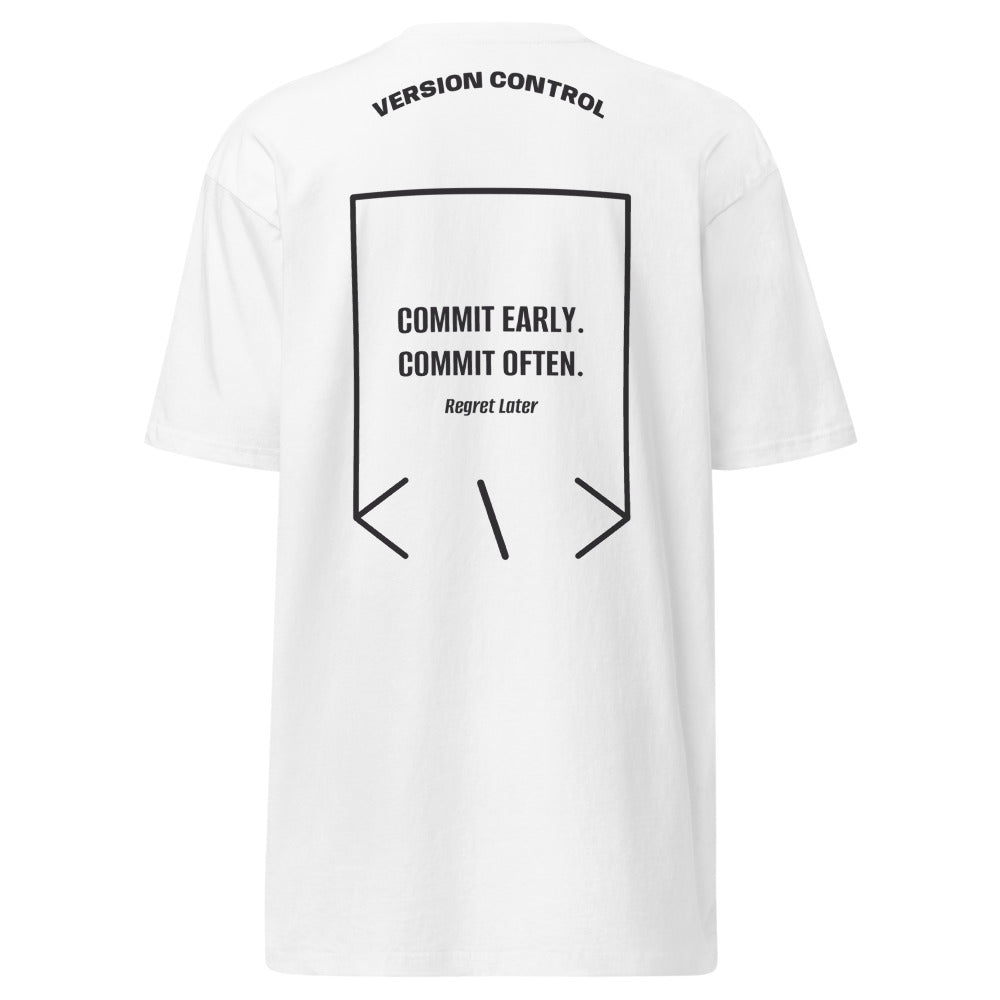 Commit Early. Commit Often. — White Charcoal Heather back mockup