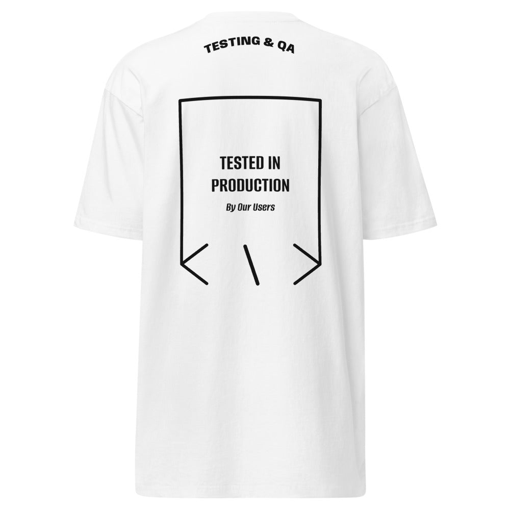 Tested In Production — White Black back mockup