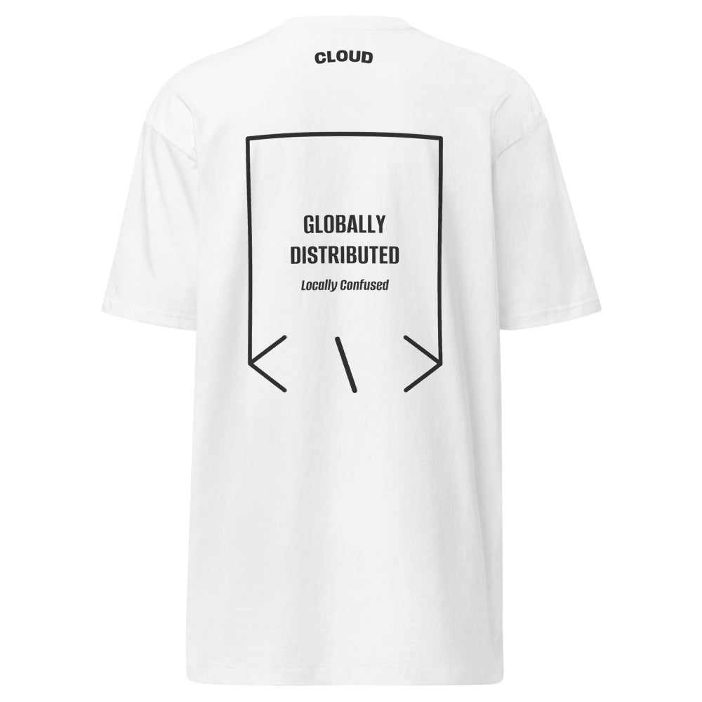 Globally Distributed — White Charcoal Heather back mockup