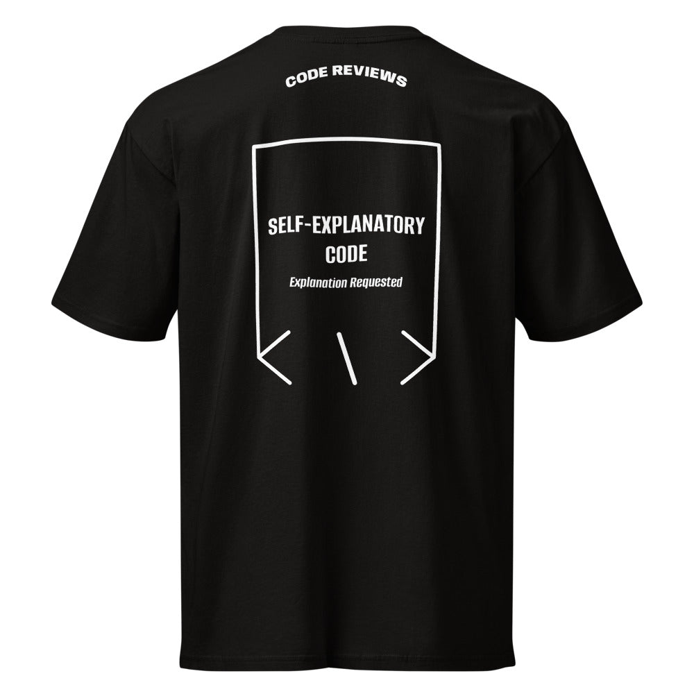 Self-Explanatory Code — Black White back mockup