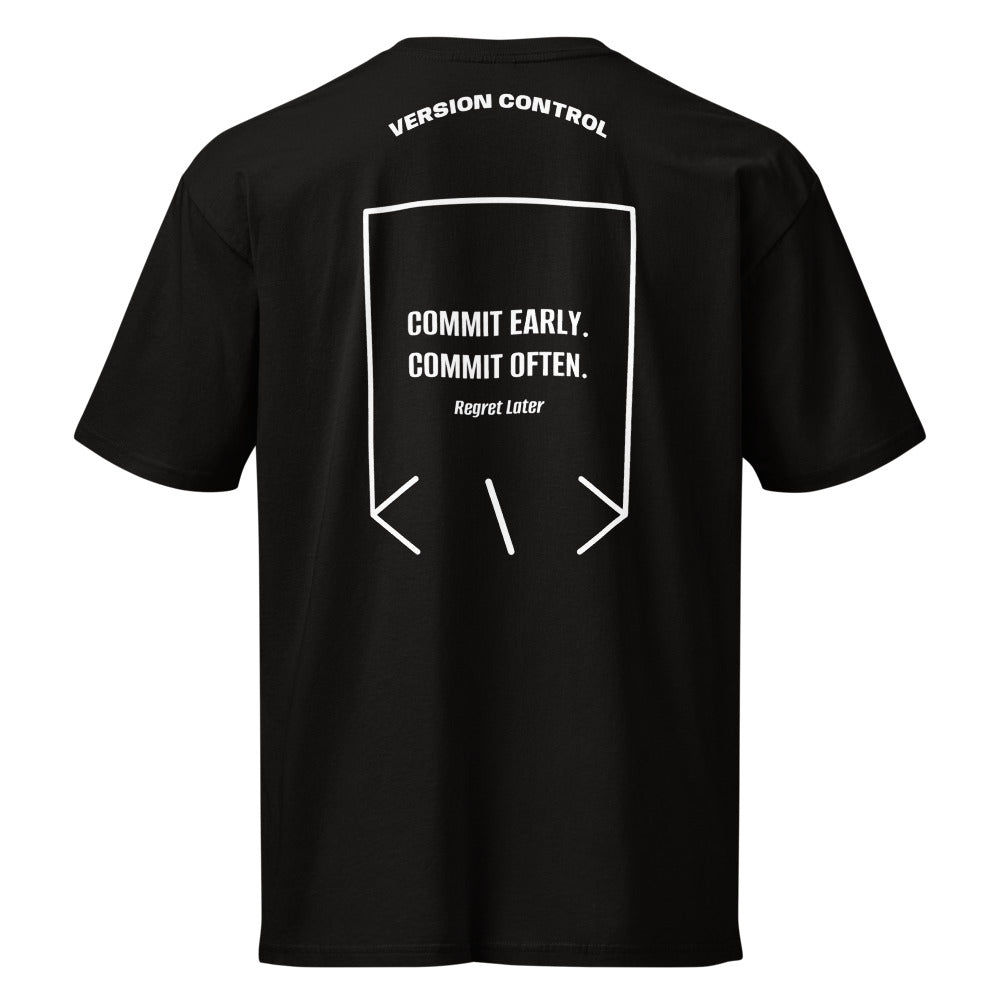 Commit Early. Commit Often. — Black White back mockup