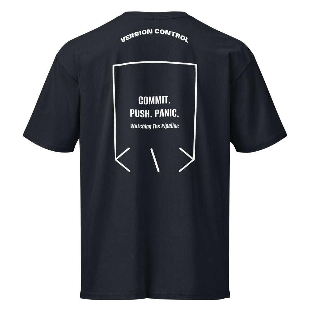 Commit. Push. Panic. — Navy Blazer White back mockup