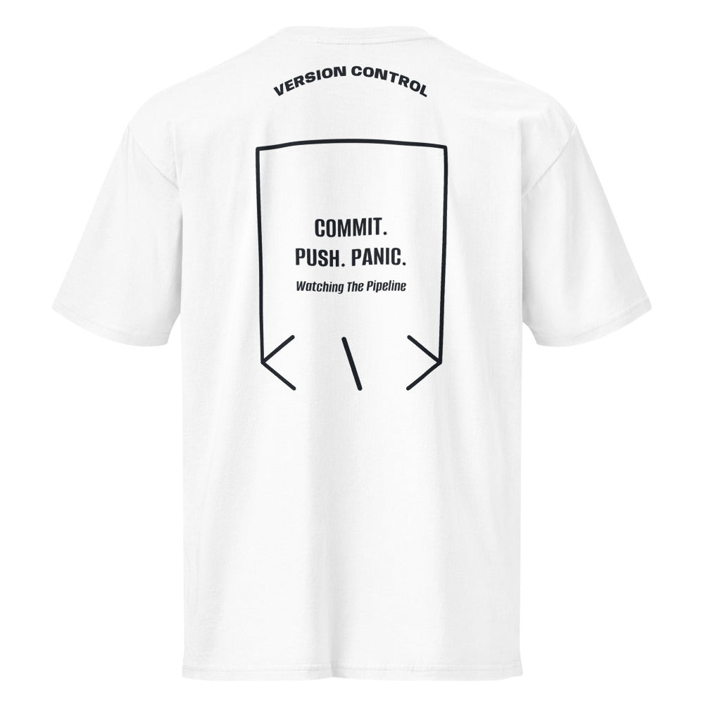 Commit. Push. Panic. — White Navy Blazer back mockup