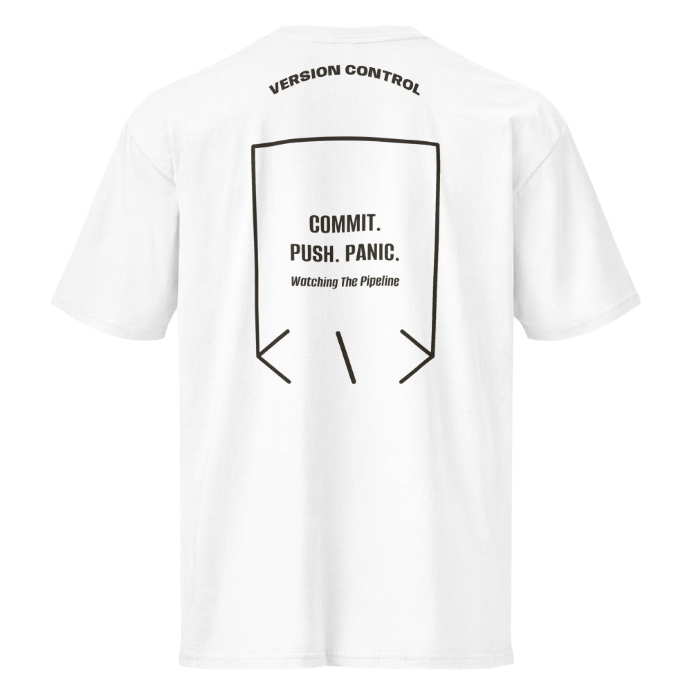 Commit. Push. Panic. — White Vintage Black back mockup