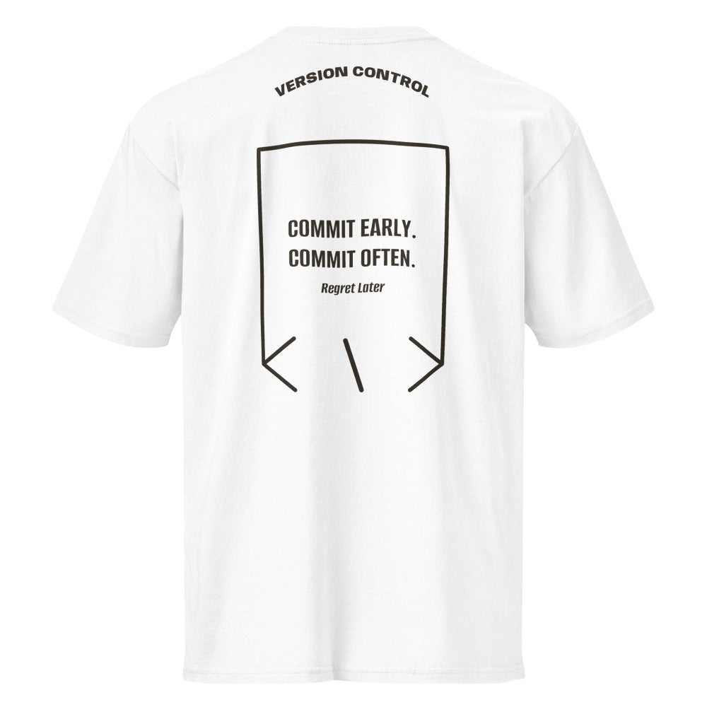Commit Early. Commit Often. — White Vintage Black back mockup