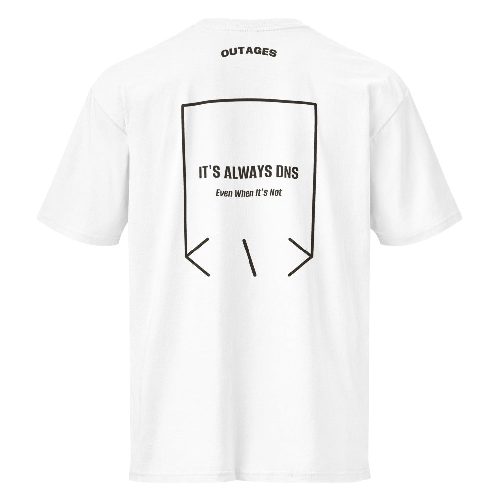 It's Always DNS — White Vintage Black back mockup