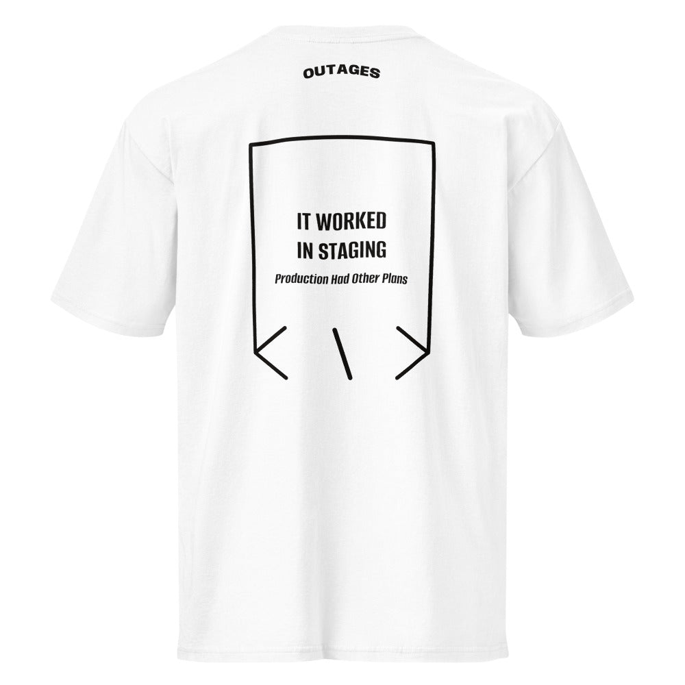 It Worked In Staging — White Black back mockup