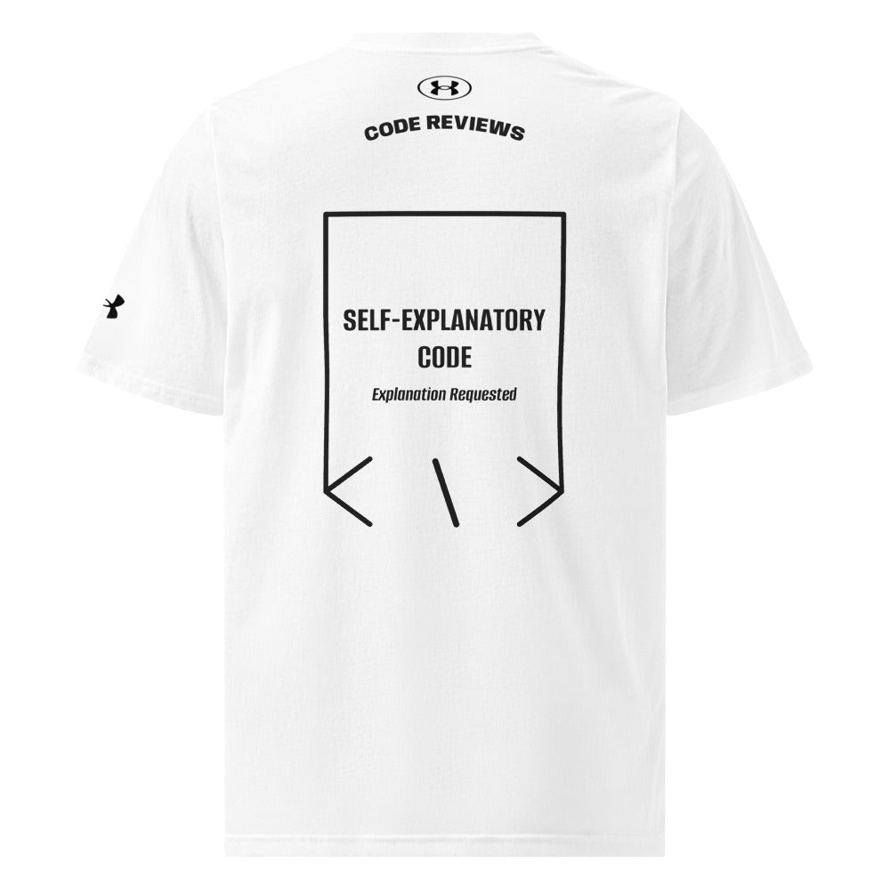 Self-Explanatory Code — White Black back mockup