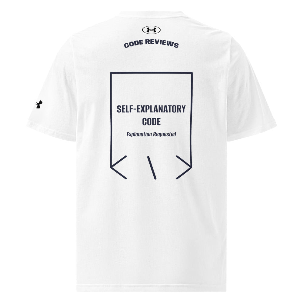 Self-Explanatory Code — White Navy back mockup