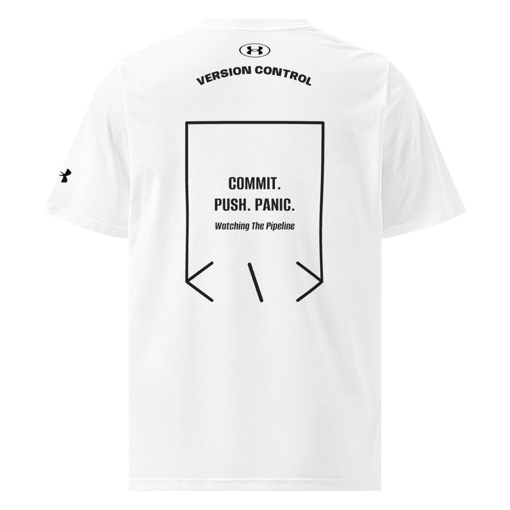 Commit. Push. Panic. — White Black back mockup