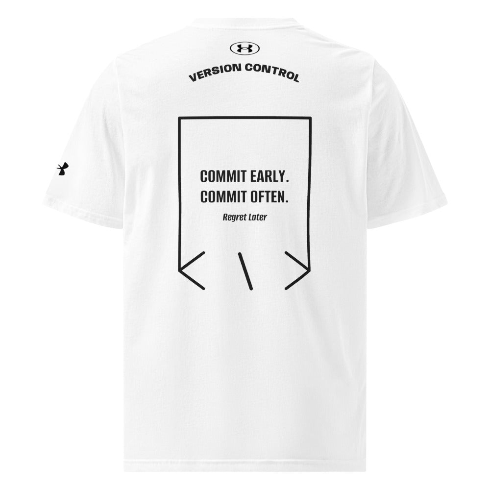 Commit Early. Commit Often. — White Black back mockup