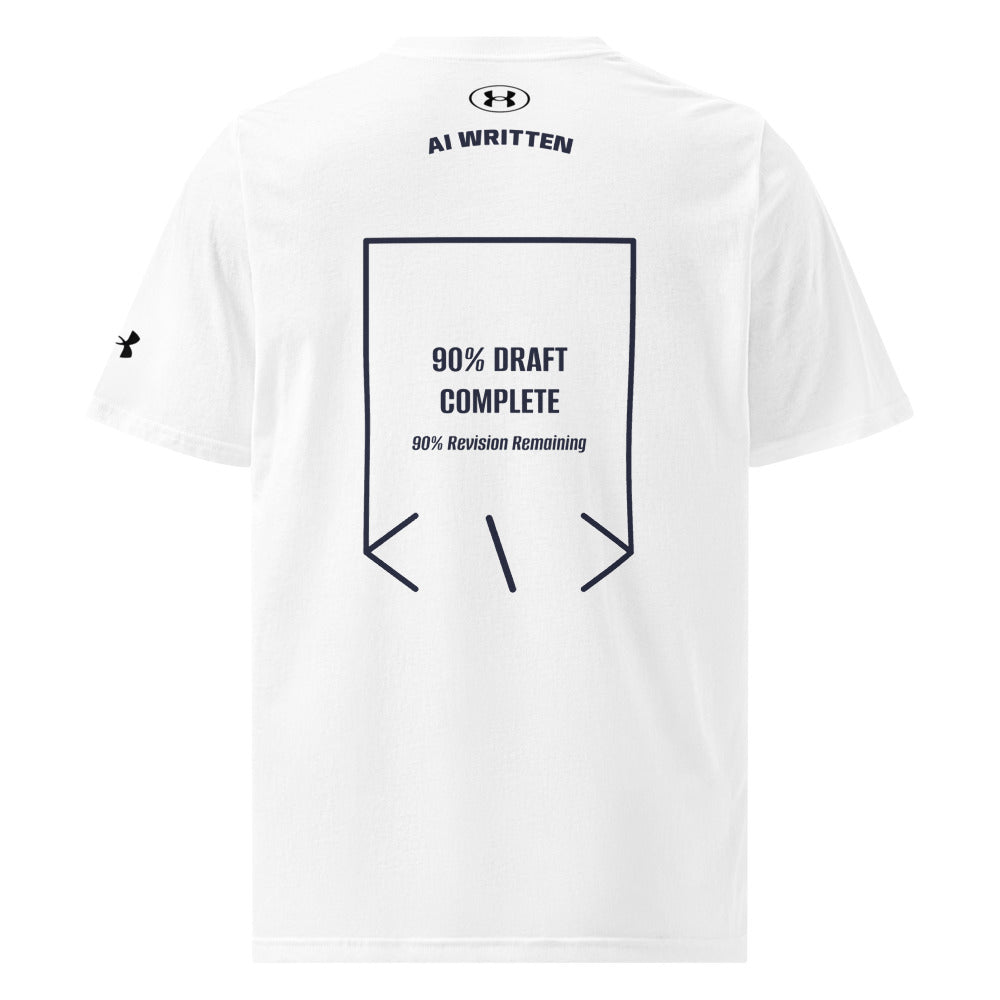 90% Draft Complete — White Navy back mockup